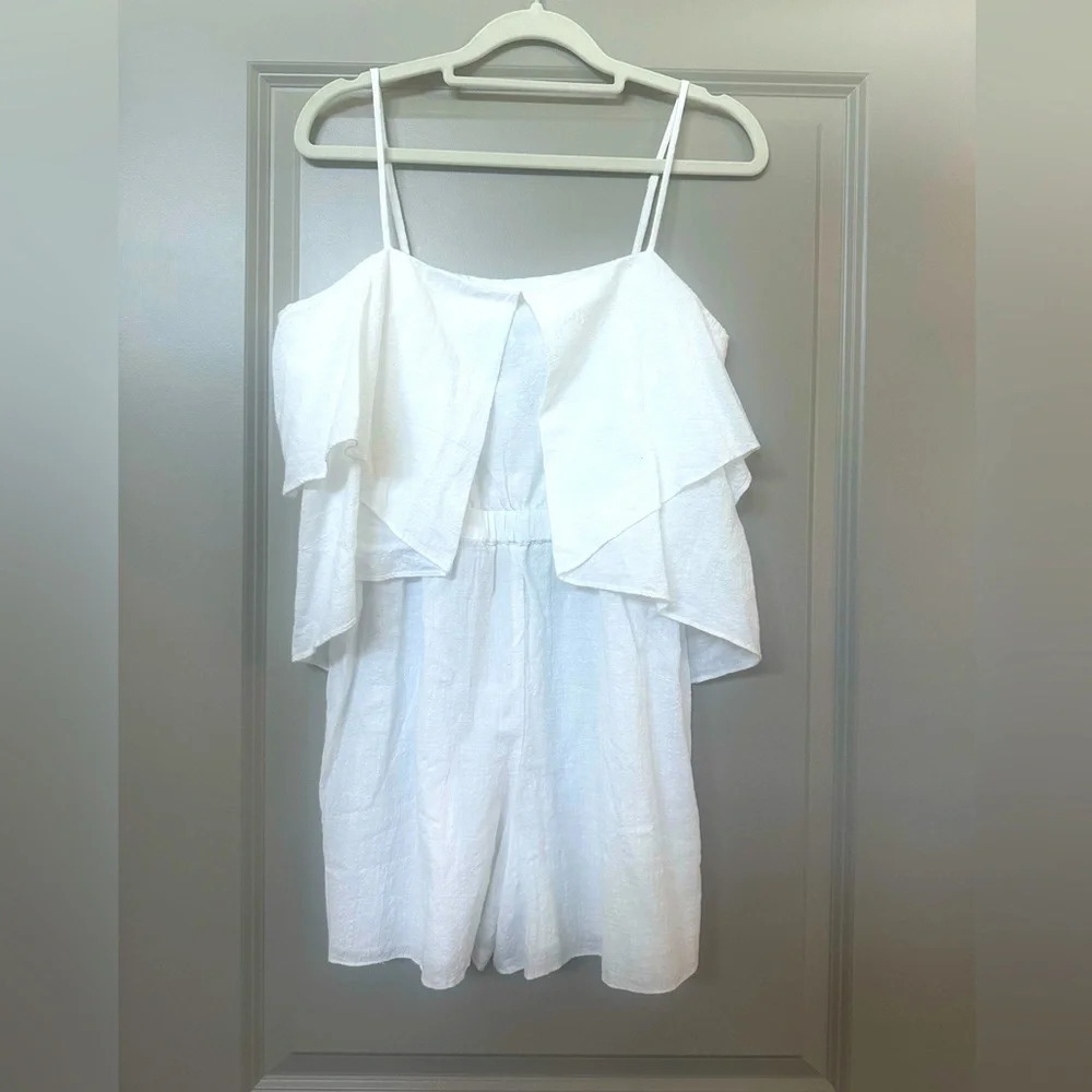 Anthropologie White Ruffle Overlay Romper